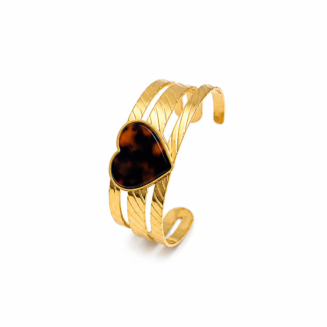 Heart Charm Gold Cuff Bracelet