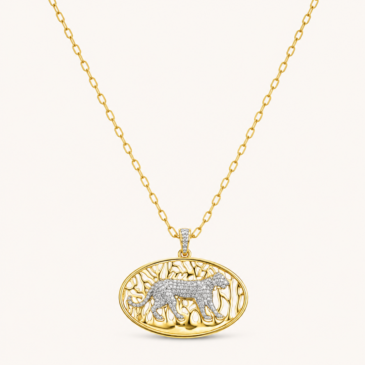 Crystal Panther Oval Pendant