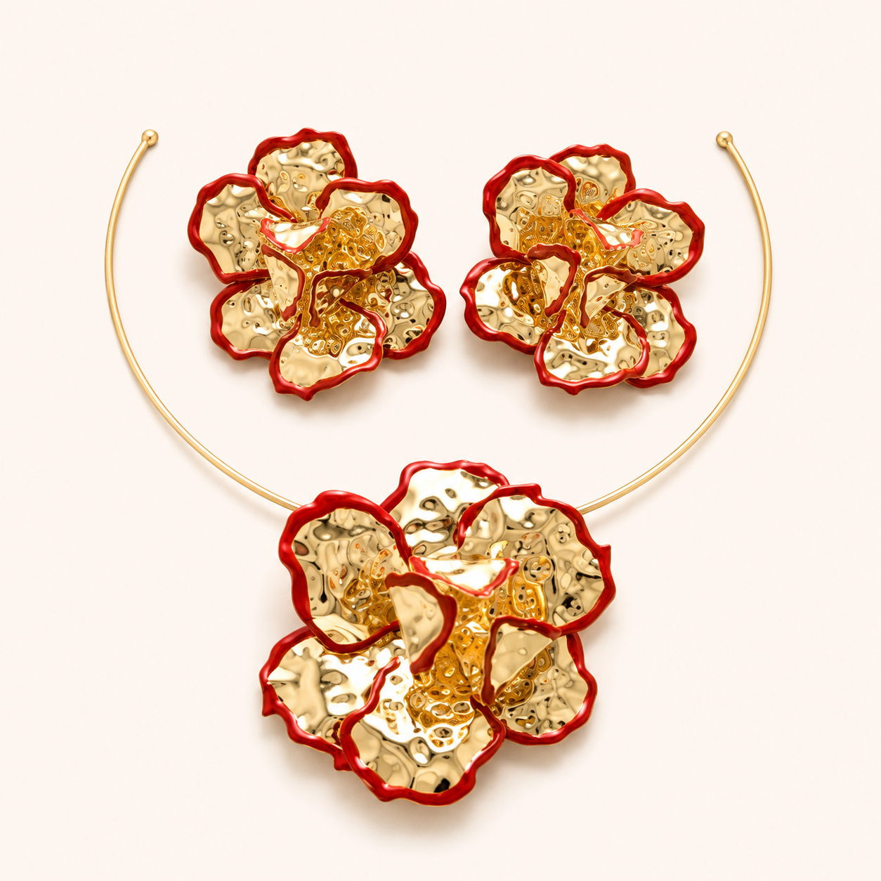 Golden Bloom Floral Necklace & Earrings Set