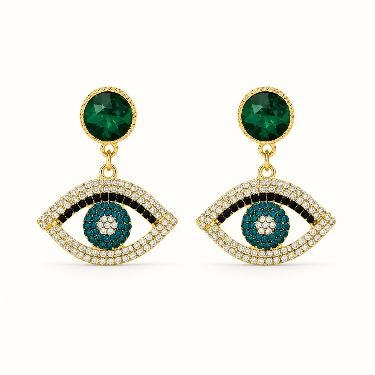 Emerald Evil Eye Earrings