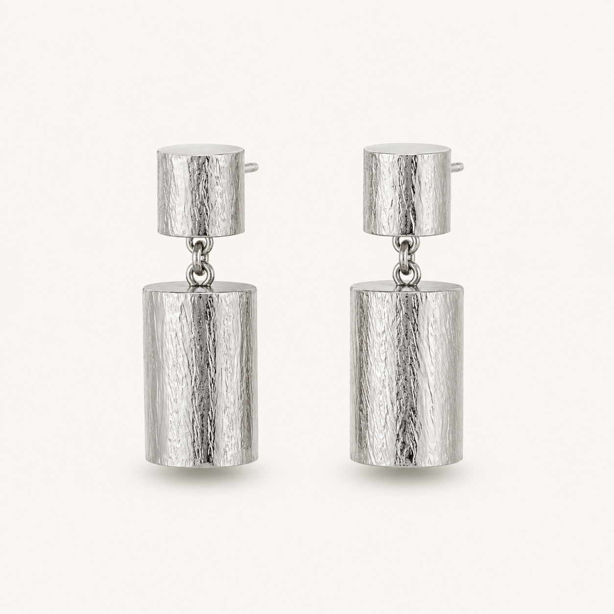 Minimalist Silver Cylinder Drop Earrings