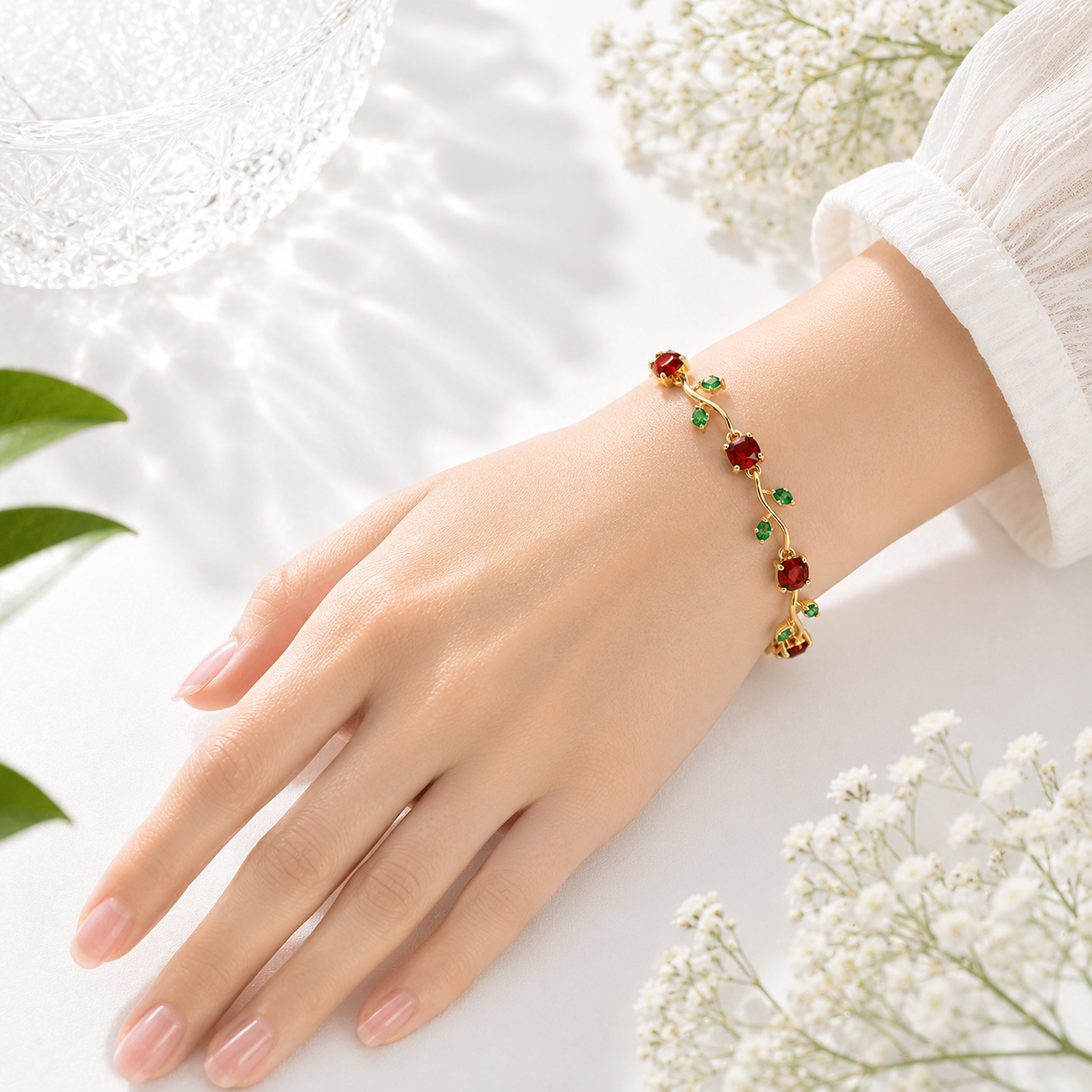 Tulif Emerald Ruby Vine Bracelet
