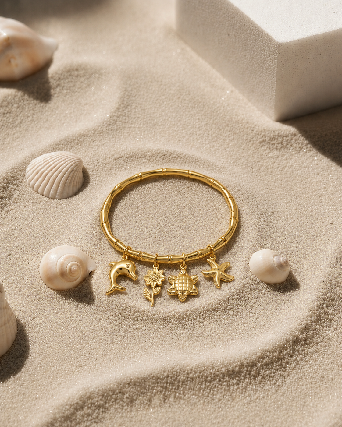 Golden Ocean Charm Bracelet – Dolphin & Starfish Anti Tarnish Bracelet