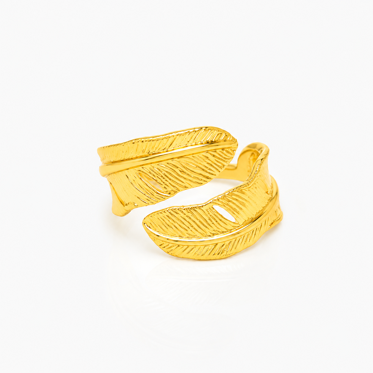 Golden Feather Wrap Ring – Adjustable Minimal Statement Ring