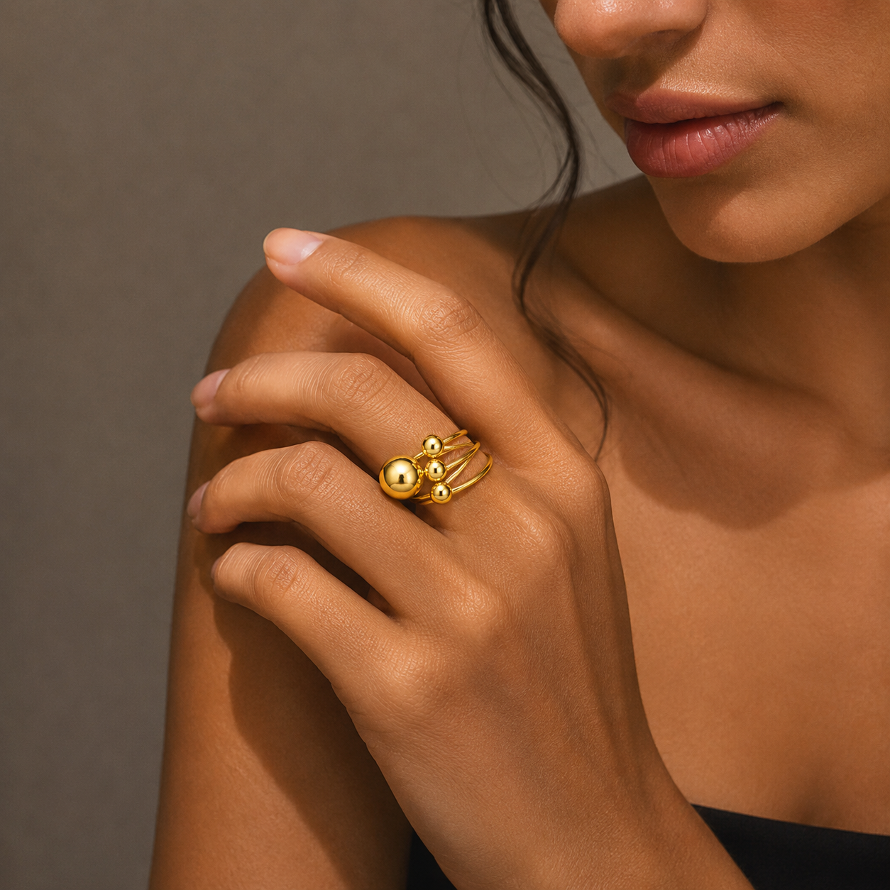 Golden Orb Multi-Layer Ring – Minimal Adjustable Statement Ring