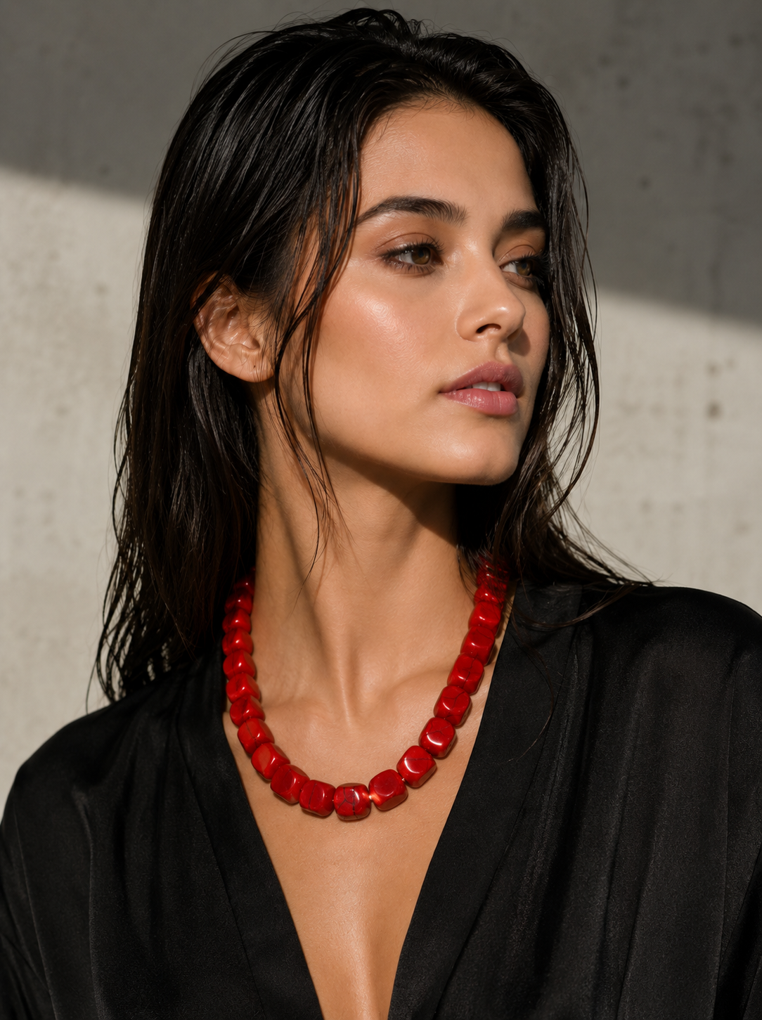 Ruby Glow Chunky Beaded Necklace