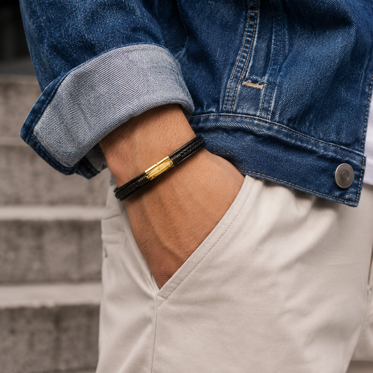 Golden Feather Leather Bracelet