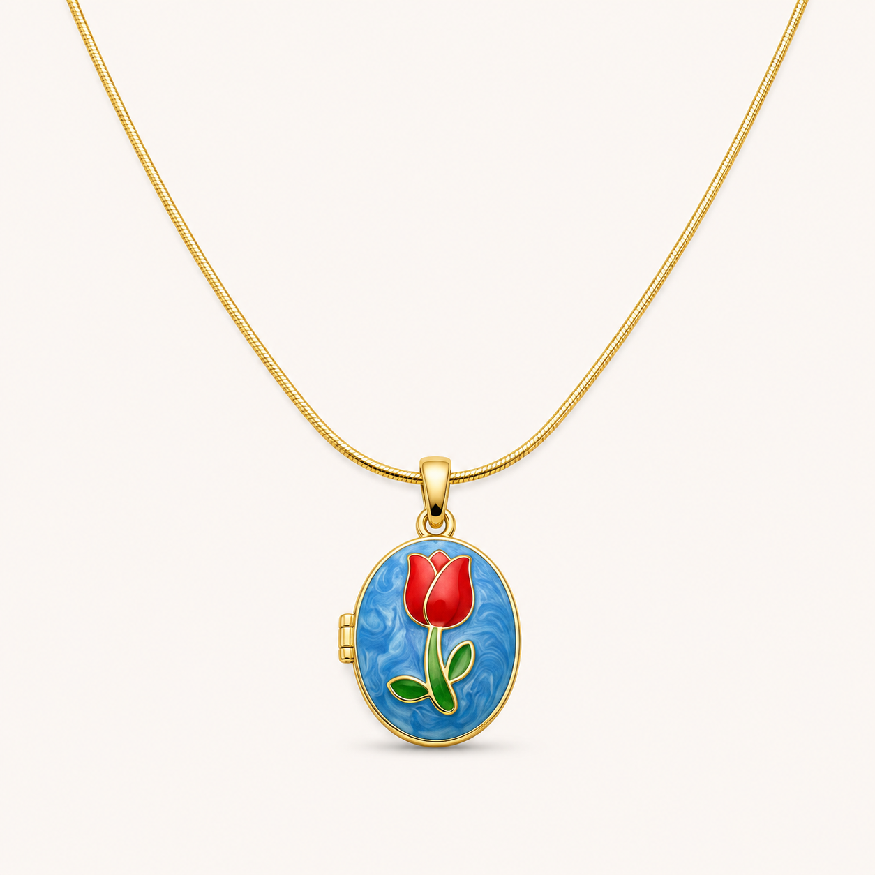 Red Tulip Vintage Locket Necklace