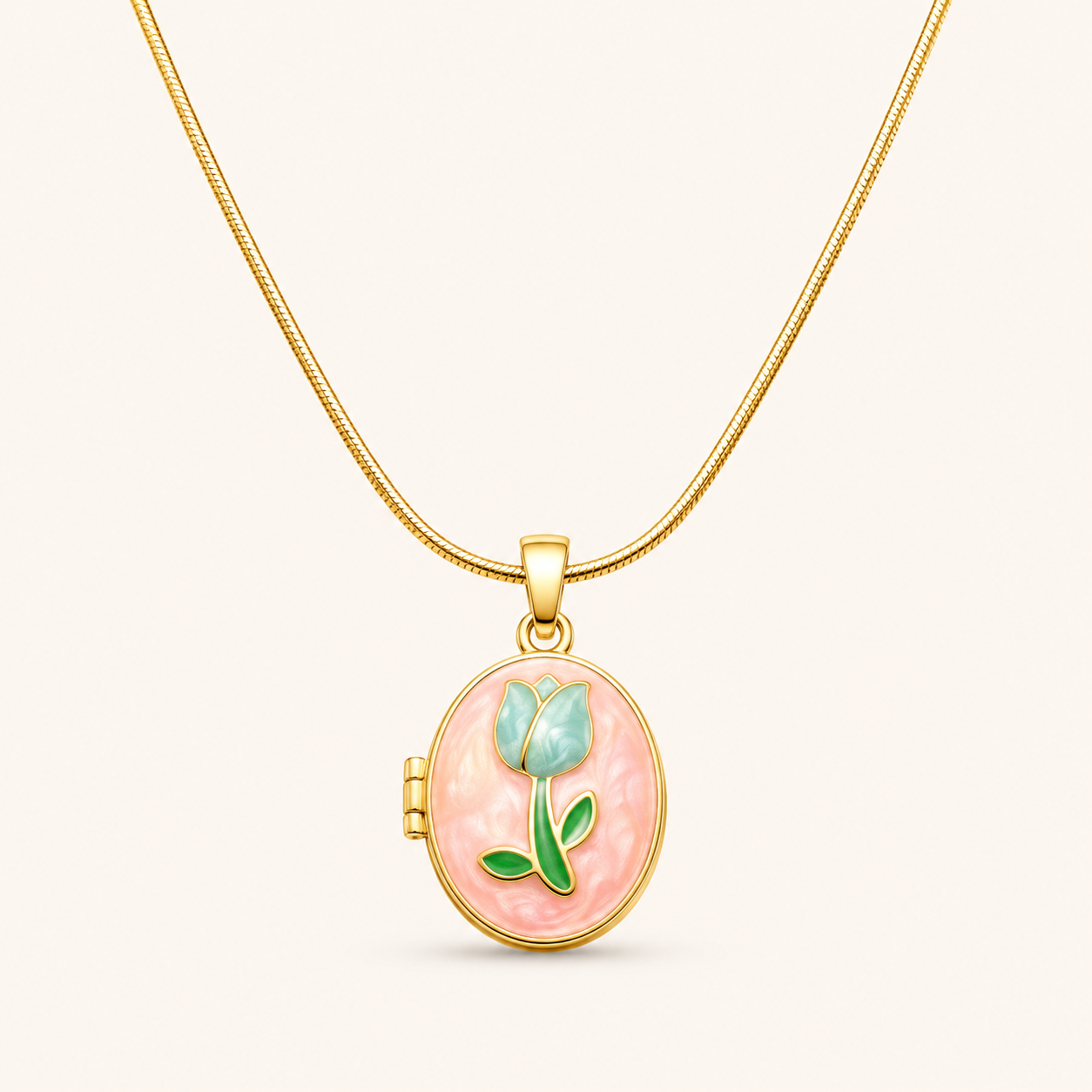 Mint Tulip Locket Necklace