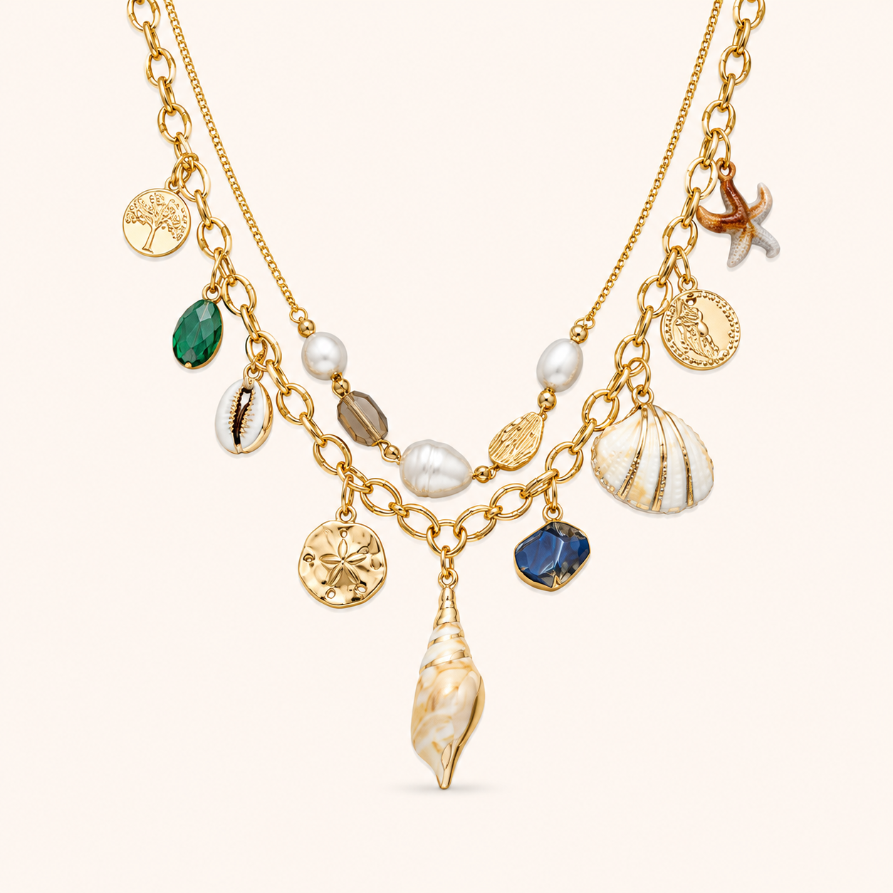 Ocean Treasure Layered Charm Necklace