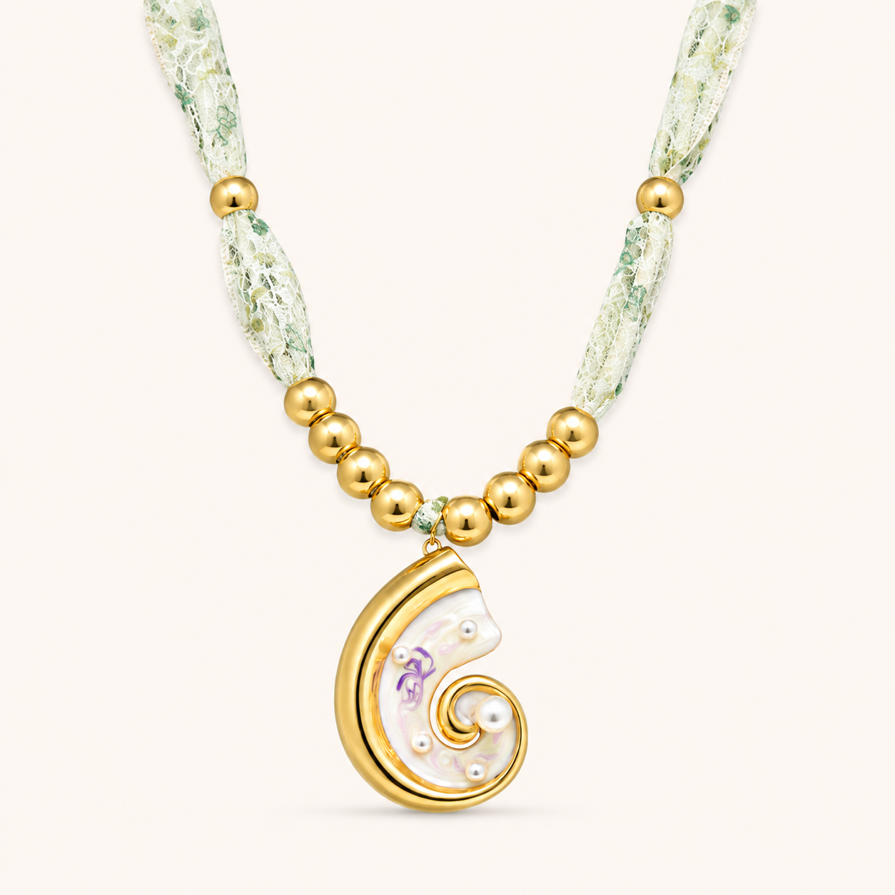 Pearl Swirl Charm Lace Necklace