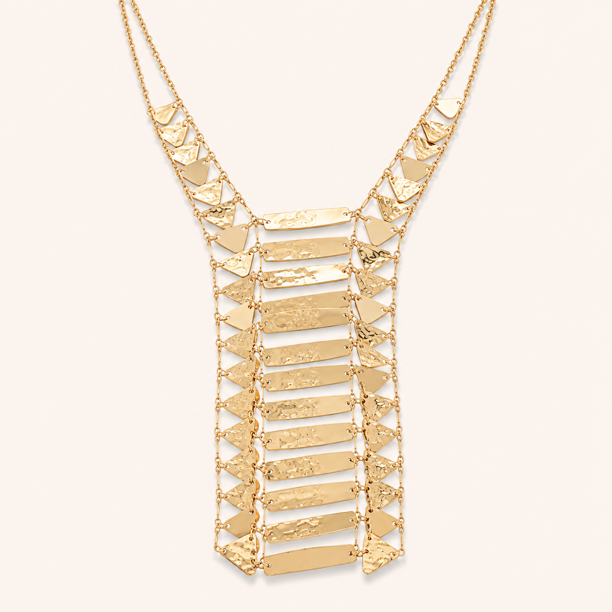 Golden Geometric Armor Statement Necklace