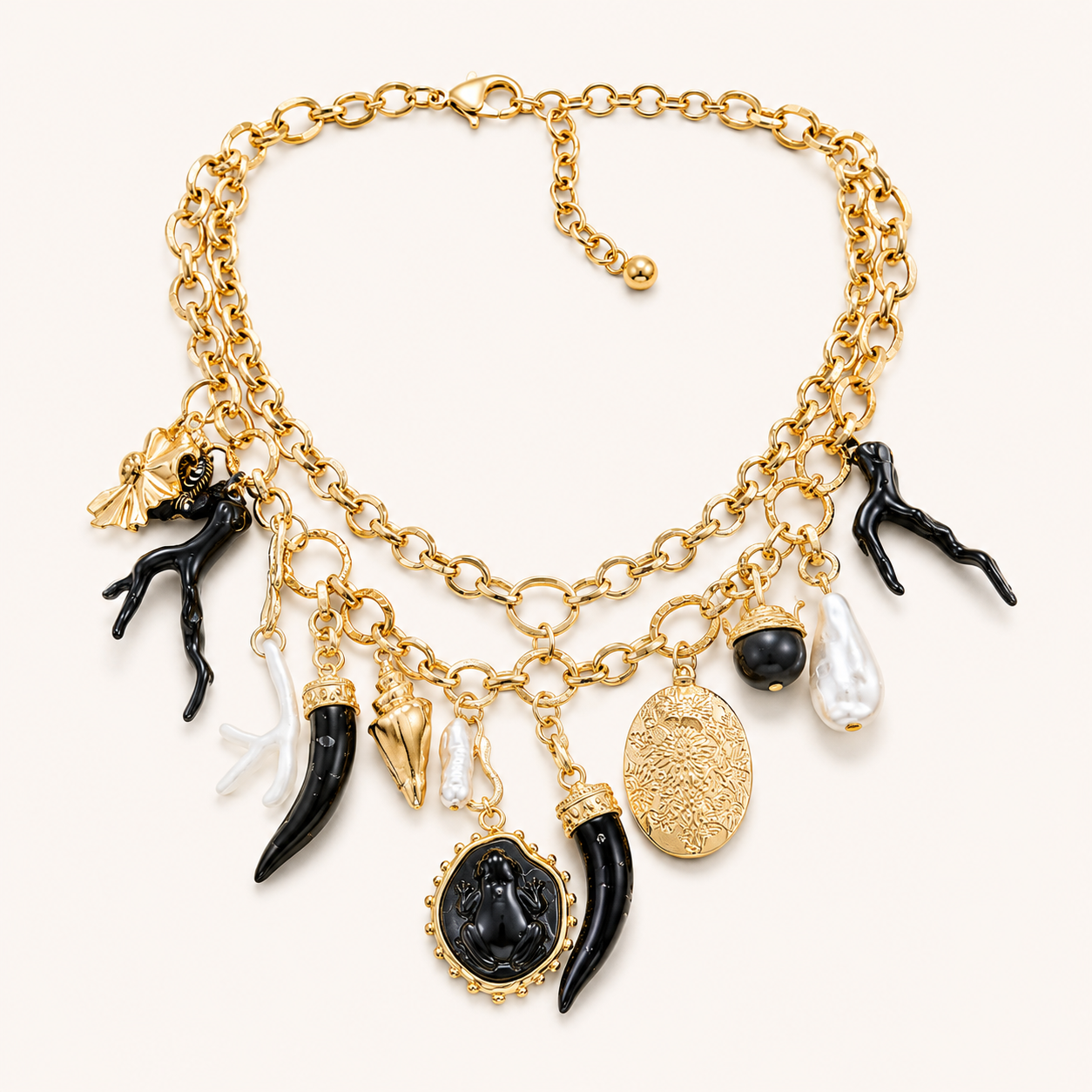 Mystic Coral Charm Layered Necklace