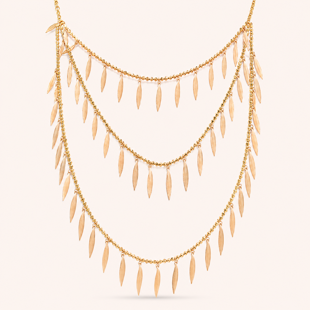 Golden Layered Leaf Drop Necklace