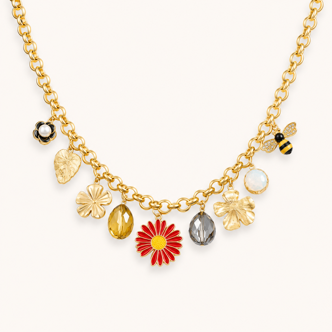 Floral Charm Statement Necklace