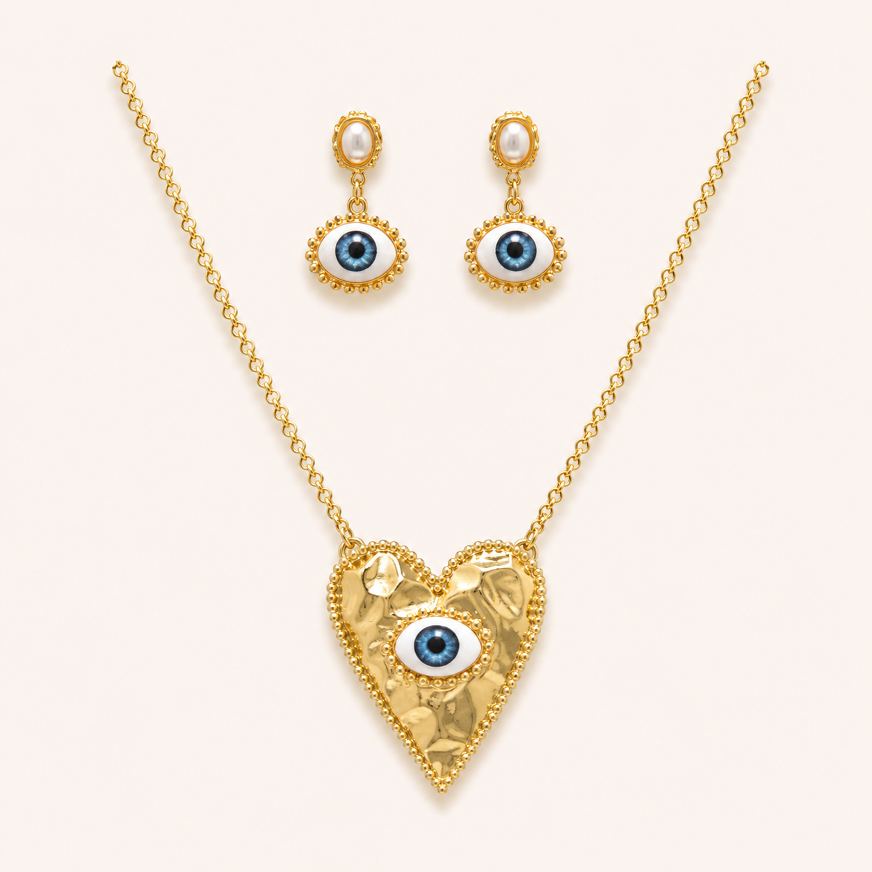 Golden Evil Eye Heart Necklace Set