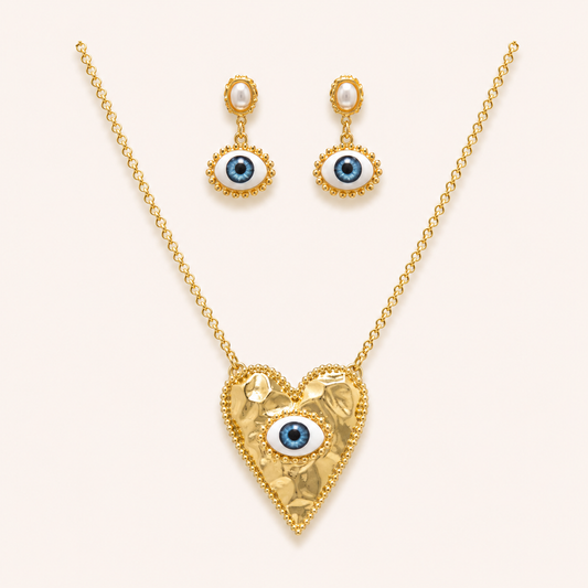 Golden Evil Eye Heart Necklace Set