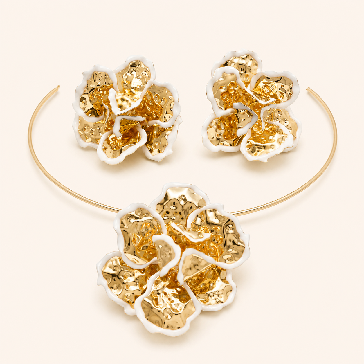 Ivory Bloom Floral Choker & Earrings Set