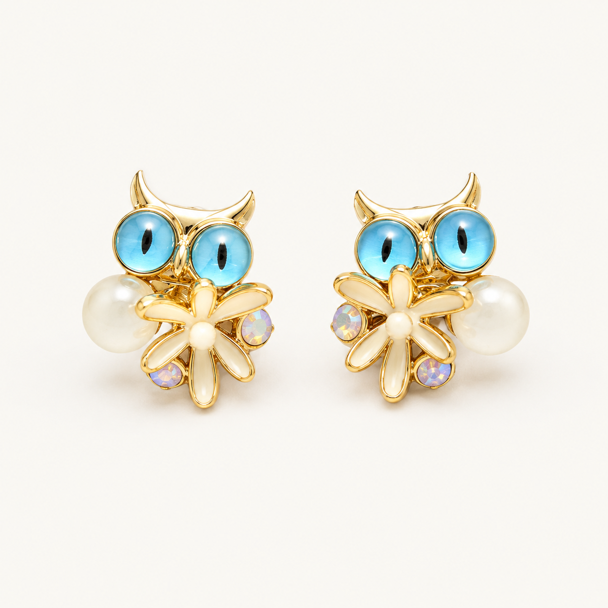 Cute Owl Pearl Stud Earrings for Women