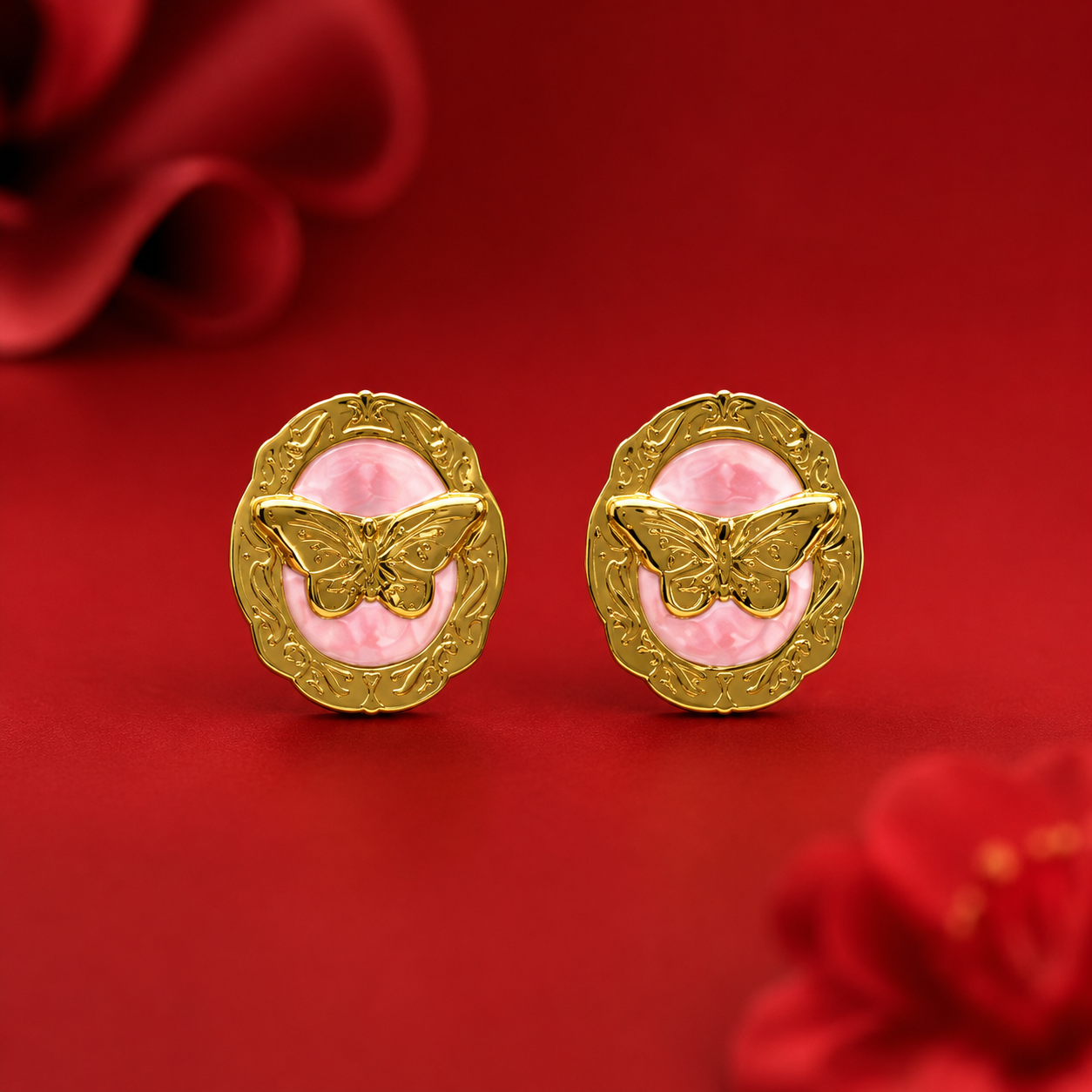 Vintage Butterfly Gold Stud Earrings
