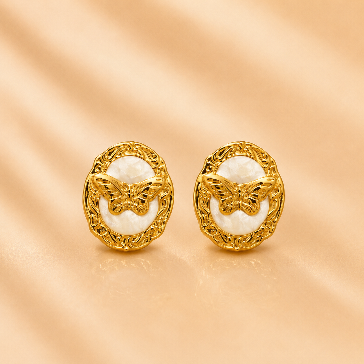 Vintage Butterfly Gold Stud Earrings