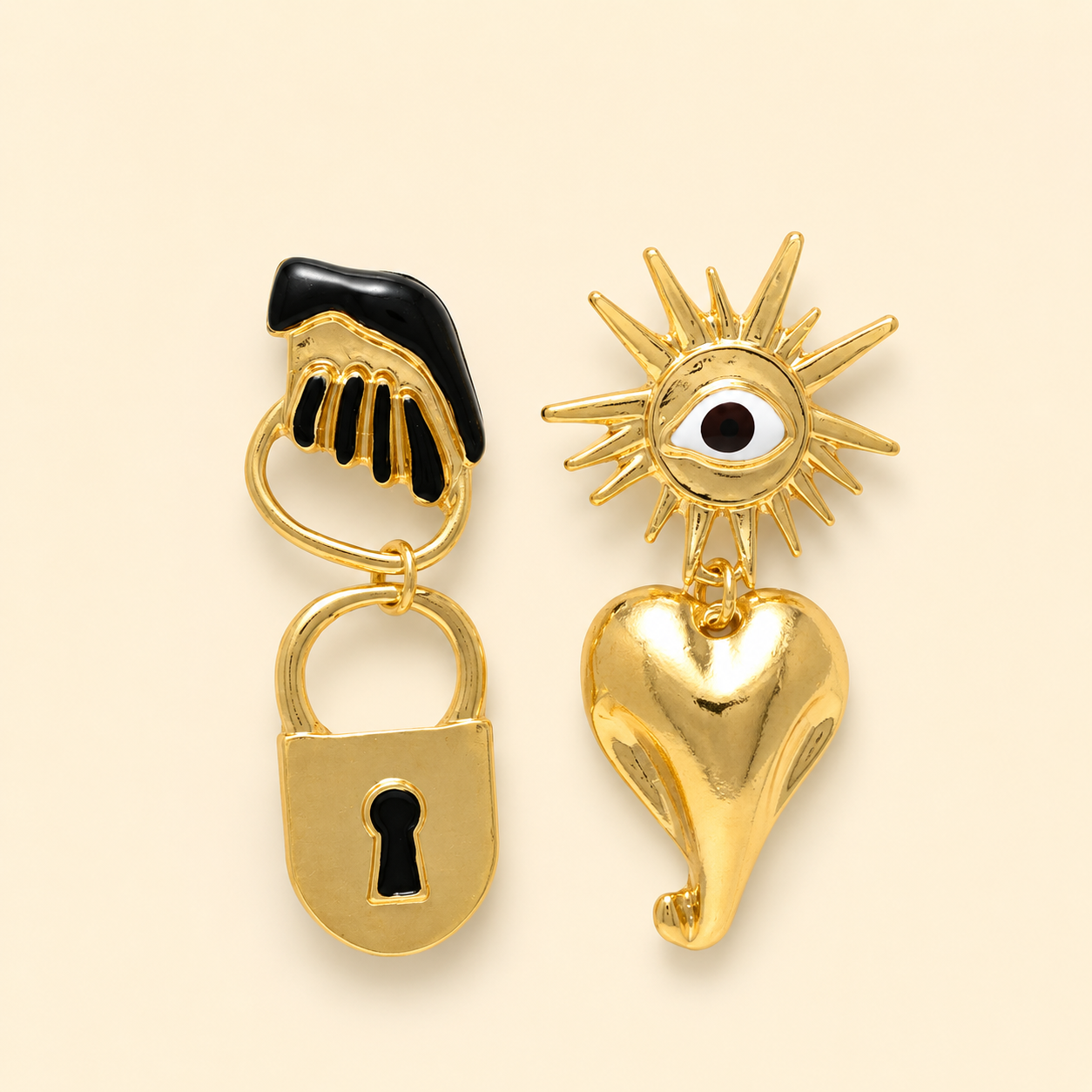Mystic Heart & Lock Designer Earrings