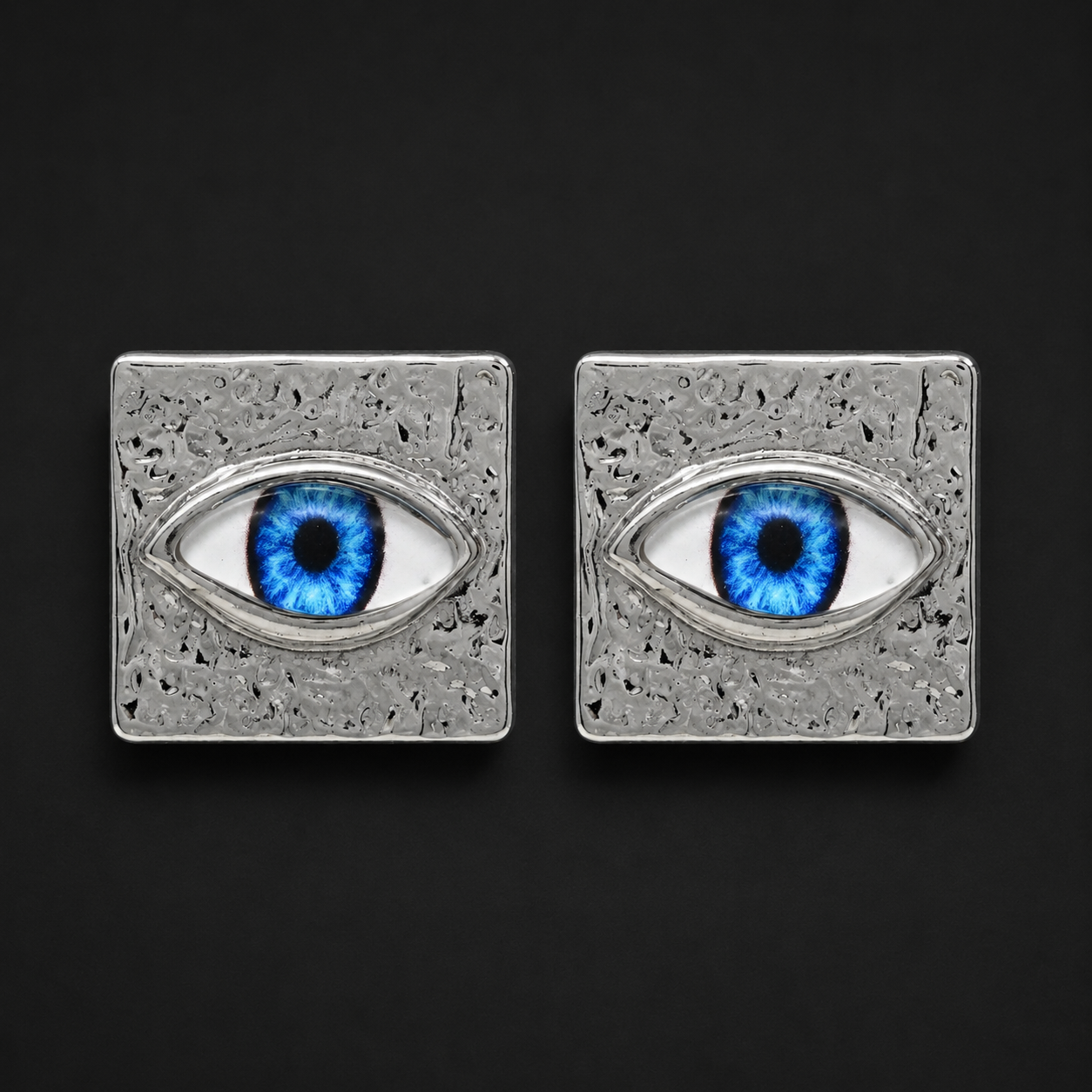 Silver Blue Evil Eye Stud Earrings
