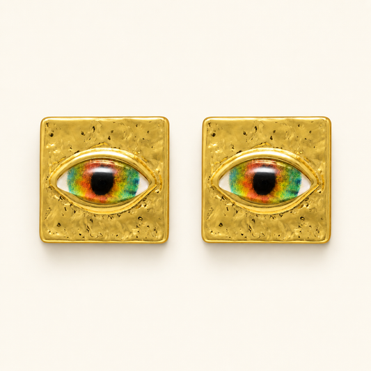 Mystic Evil Eye Gold Stud Earrings