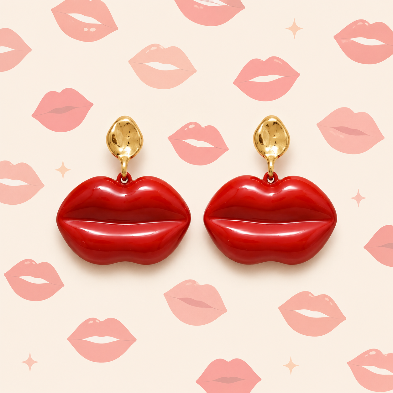 Bold Red Lips Statement Earrings