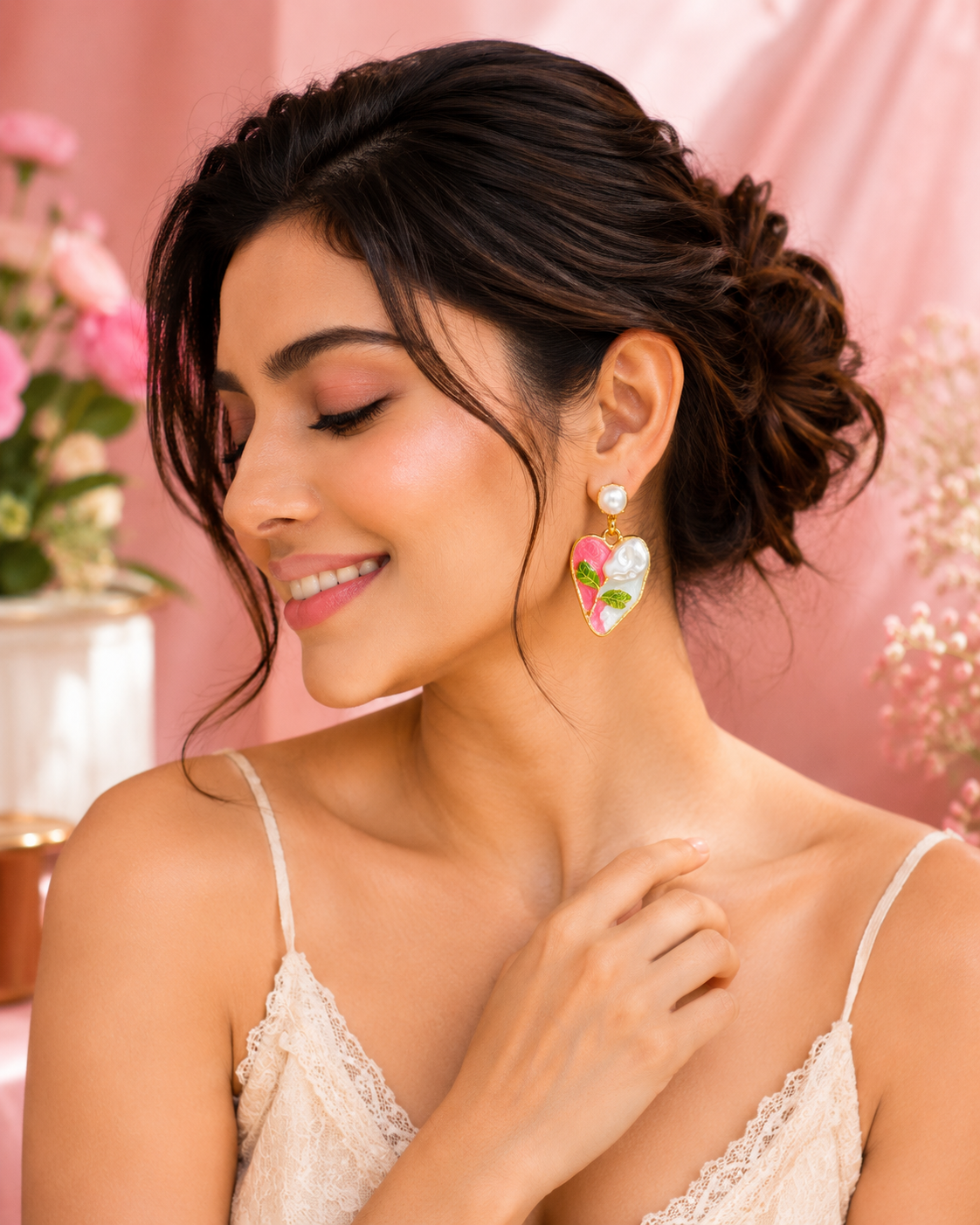 Romantic Pearl Rose Heart Earrings for Women | Premium Anti-Tarnish Statement Earrings