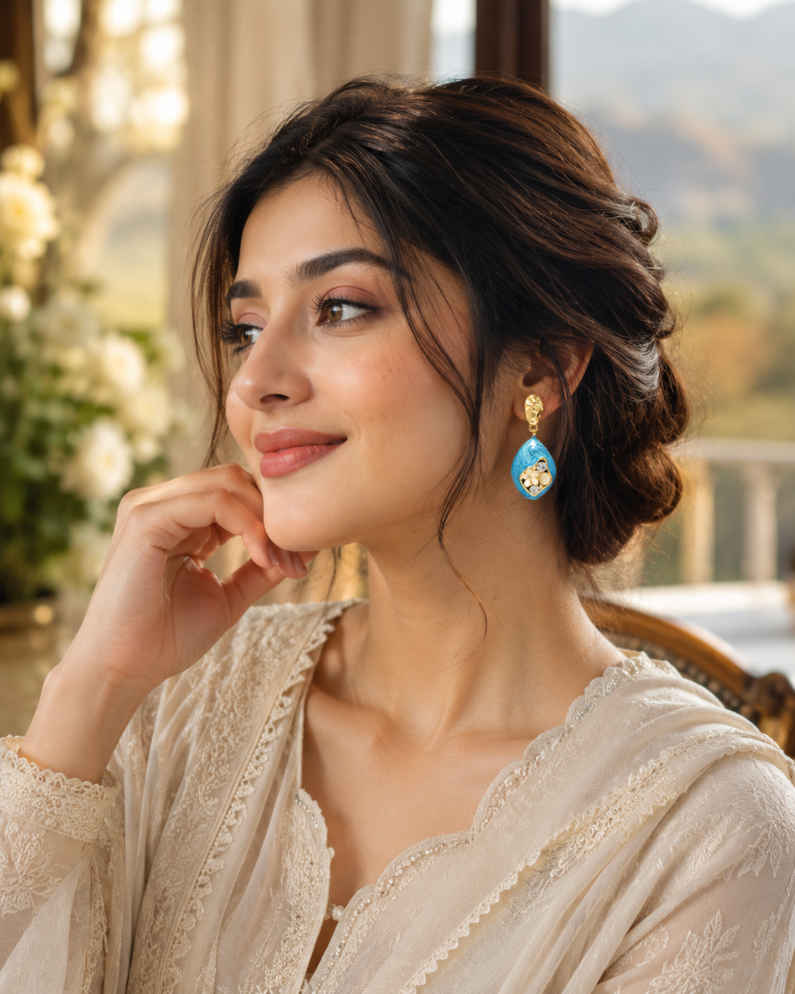 Peach Blossom Crystal Drop Earrings for Women | Premium Anti-Tarnish Floral Earrings
