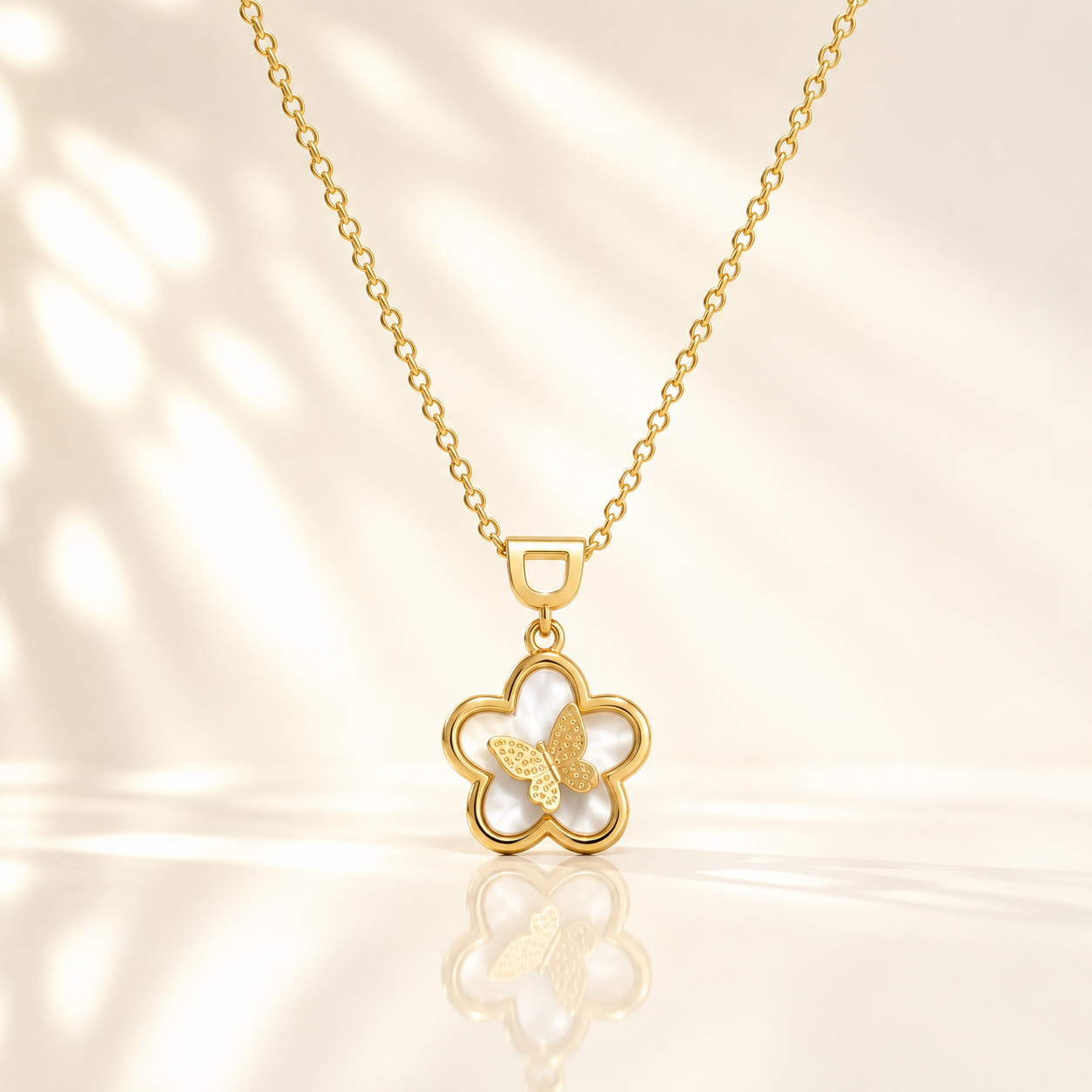 Butterfly Flower Pendant Necklace