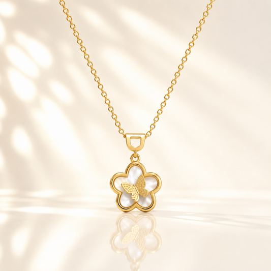 Butterfly Flower Pendant Necklace