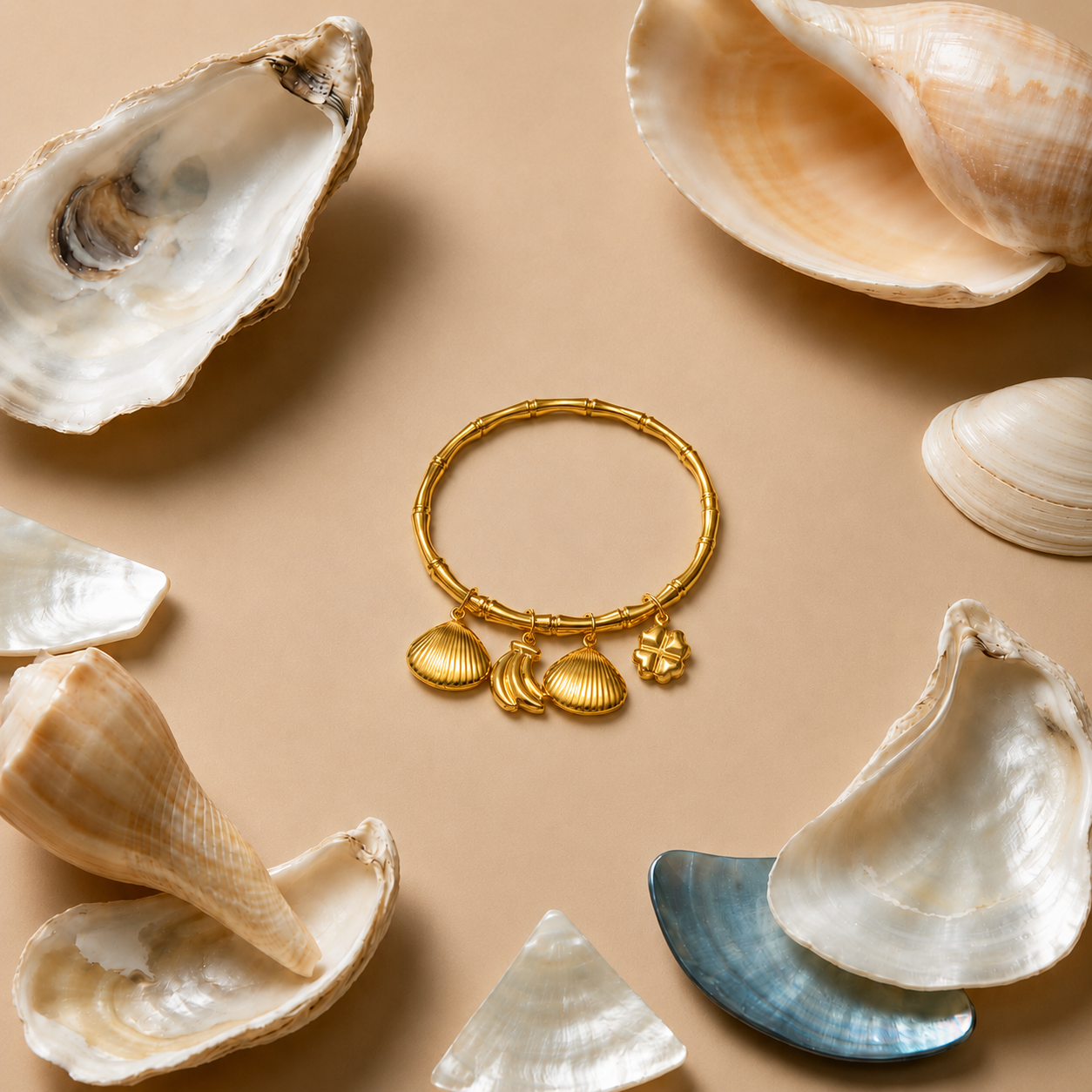 Golden Seashell Charm Bracelet – Anti Tarnish Beach Vacation Jewelry