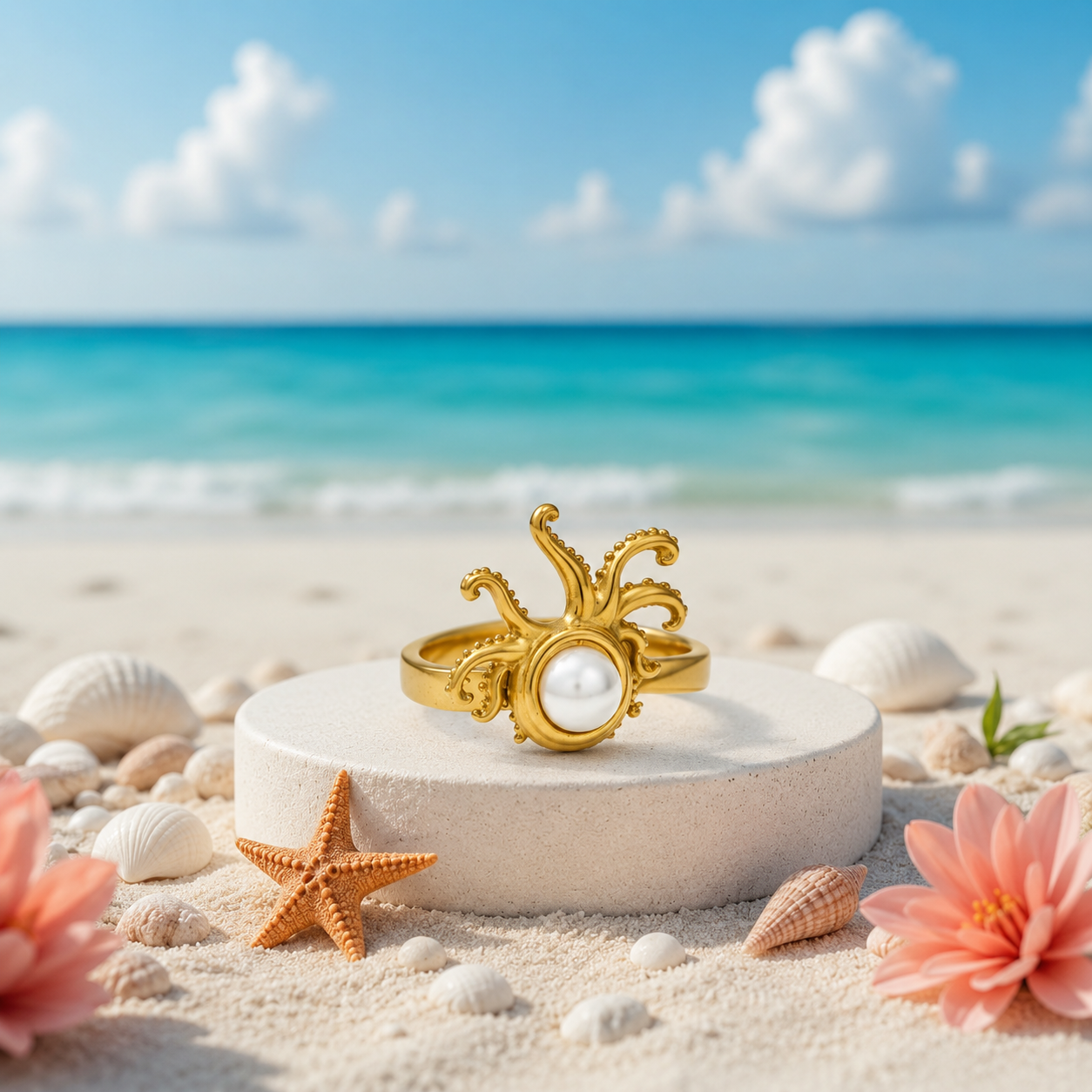 Ocean Pearl Octopus Ring