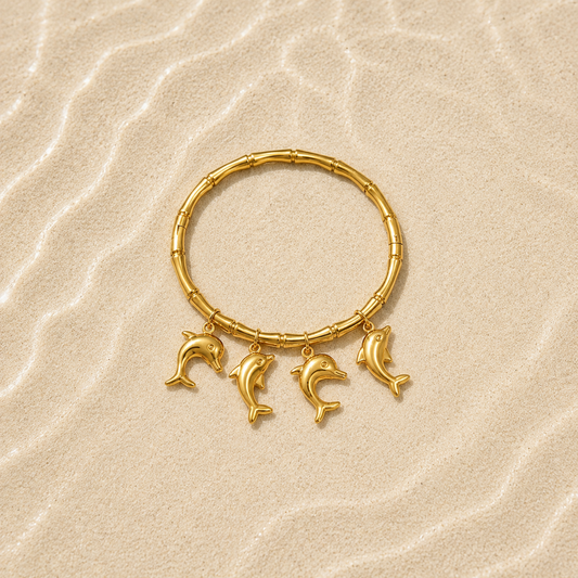 Ocean Dolphin Charm Bracelet – Anti Tarnish Gold Beach Bracelet