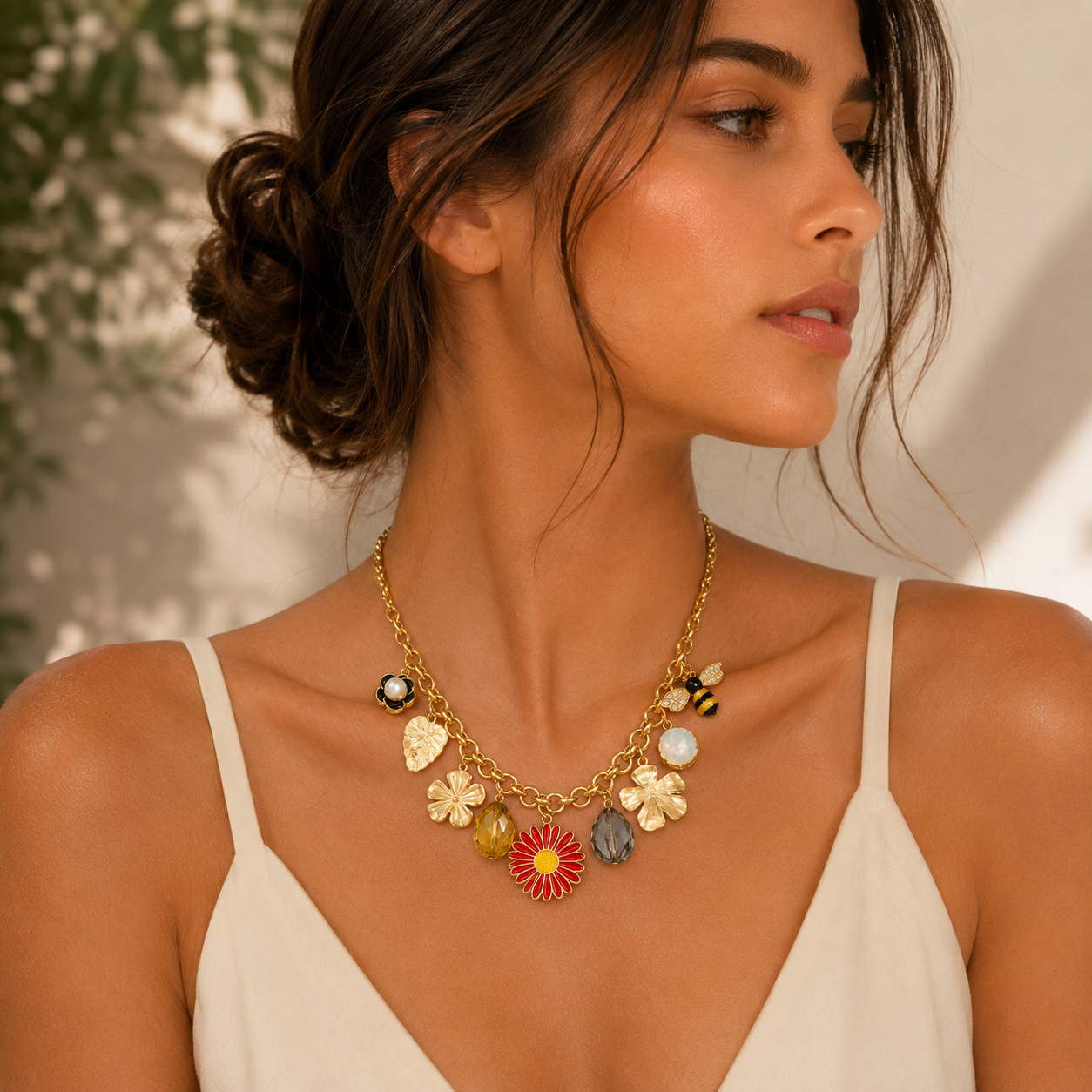 Floral Charm Statement Necklace