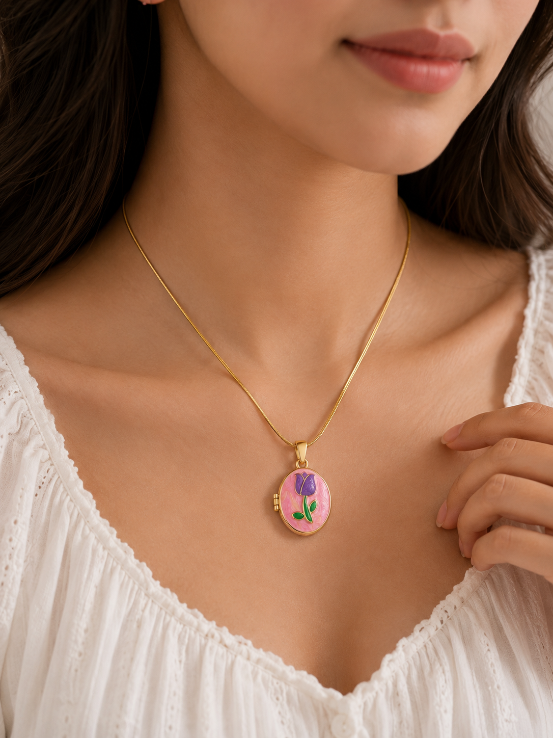 Purple Tulip Locket Pendant