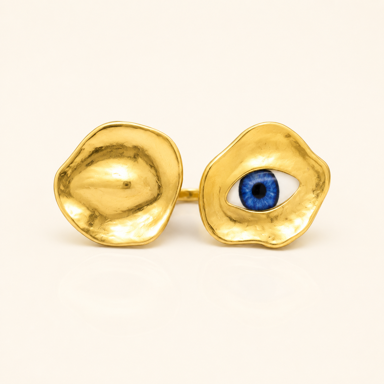 Minimal Evil Eye Dual Ring – Gold Plated Abstract Statement Ring