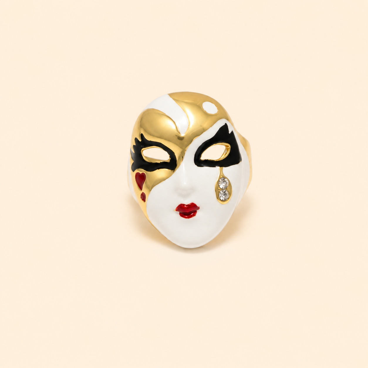 Venetian Mask Statement Rings – Luxury Enamel Designer Ring