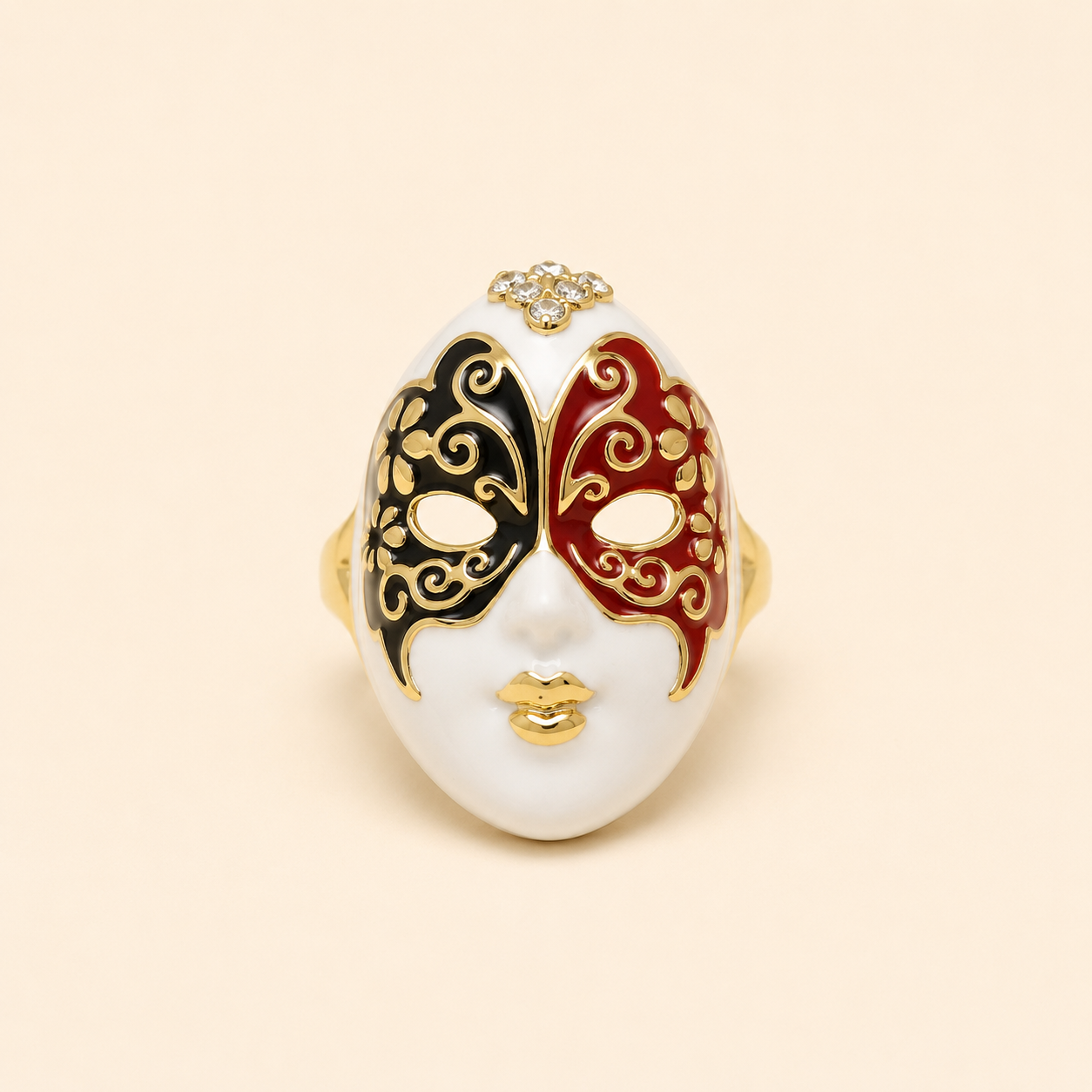 Venetian Mask Statement Rings – Luxury Enamel Designer Ring