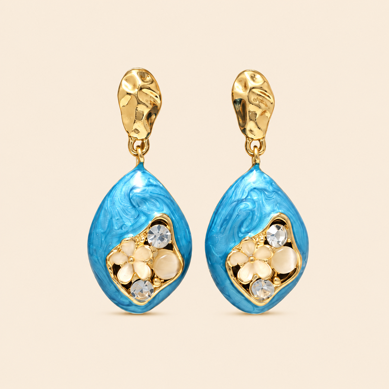 Peach Blossom Crystal Drop Earrings for Women | Premium Anti-Tarnish Floral Earrings