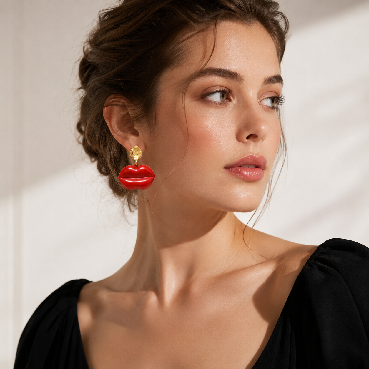 Bold Red Lips Statement Earrings