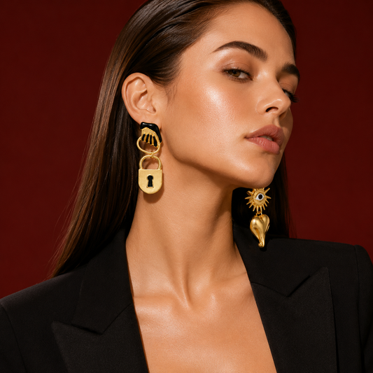 Mystic Heart & Lock Designer Earrings