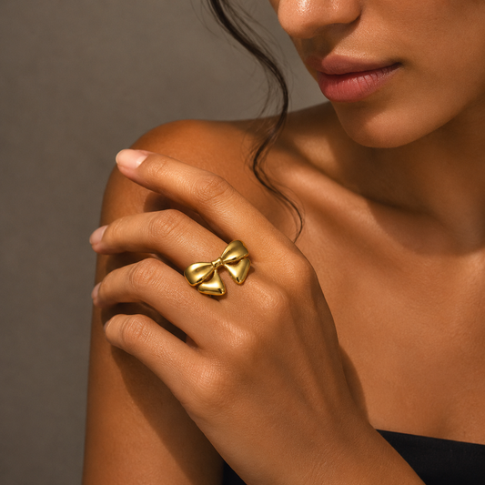 Classic Golden Bow Ring – Minimal Adjustable Statement Ring