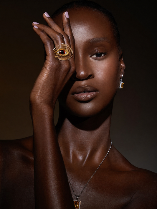 Evil Eye Statement Ring – Gold Plated Crystal Sunburst Ring
