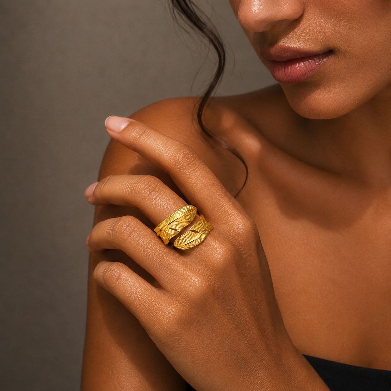 Golden Feather Wrap Ring – Adjustable Minimal Statement Ring