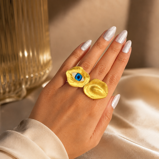 Minimal Evil Eye Dual Ring – Gold Plated Abstract Statement Ring