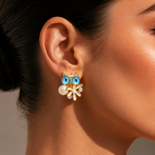 Cute Owl Pearl Stud Earrings for Women