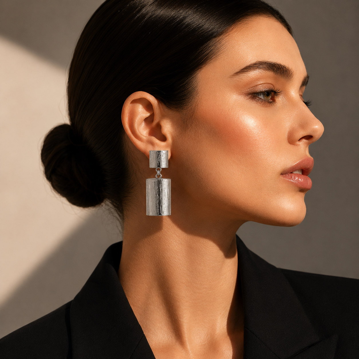 Minimalist Silver Cylinder Drop Earrings